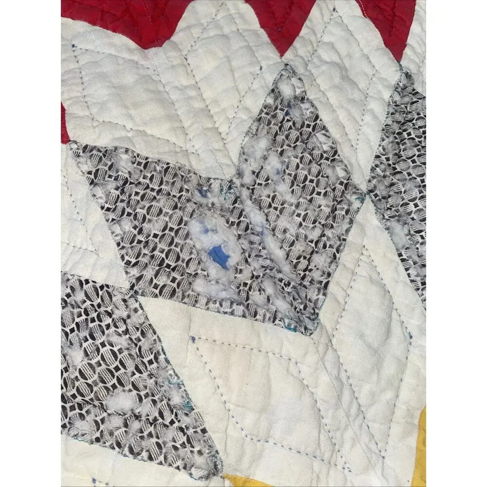 Vintage Hand Sewn Quilt LONE STAR 74”x 72” Square Flaws See Pics & Read On